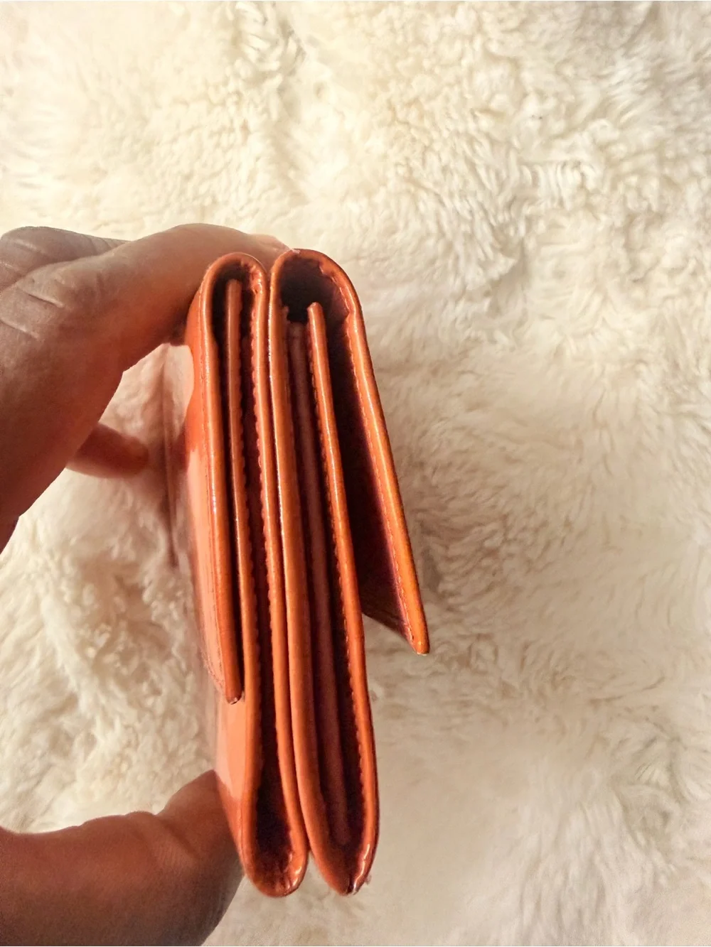 CHANEL Orange Patent Compact CC-Logo Wallet